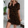 imageMakeMeChic Womens Summer Casual Dress Leopard Print V Neck Short Sleeve Short Tunic DressBrown