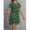 imageMakeMeChic Womens Summer Casual Dress Leopard Print V Neck Short Sleeve Short Tunic DressDark Green
