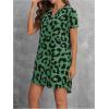 imageMakeMeChic Womens Summer Casual Dress Leopard Print V Neck Short Sleeve Short Tunic DressDark Green
