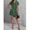 imageMakeMeChic Womens Summer Casual Dress Leopard Print V Neck Short Sleeve Short Tunic DressDark Green
