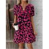 imageMakeMeChic Womens Summer Casual Dress Leopard Print V Neck Short Sleeve Short Tunic DressHot Pink
