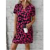 imageMakeMeChic Womens Summer Casual Dress Leopard Print V Neck Short Sleeve Short Tunic DressHot Pink