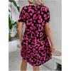 imageMakeMeChic Womens Summer Casual Dress Leopard Print V Neck Short Sleeve Short Tunic DressHot Pink