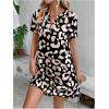imageMakeMeChic Womens Summer Casual Dress Leopard Print V Neck Short Sleeve Short Tunic DressMulticolor