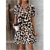 imageMakeMeChic Womens Summer Casual Dress Leopard Print V Neck Short Sleeve Short Tunic DressMulticolor