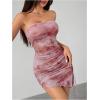 imageMakeMeChic Womens Tie Dye Y2k Mesh Mini Dress Strapless Bodycon Tube DressesPink