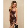 imageMakeMeChic Womens Tie Dye Y2k Mesh Mini Dress Strapless Bodycon Tube DressesRed