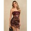 imageMakeMeChic Womens Tie Dye Y2k Mesh Mini Dress Strapless Bodycon Tube DressesRed
