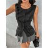 imageMakeMeChic Womens Vest Top Sleeveless Blazer Split Hem Button Down Dressy Suit Vest Outerwear WaistcoatBlack Stripe