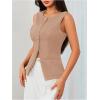imageMakeMeChic Womens Vest Top Sleeveless Blazer Split Hem Button Down Dressy Suit Vest Outerwear WaistcoatBrown