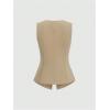 imageMakeMeChic Womens Vest Top Sleeveless Blazer Split Hem Button Down Dressy Suit Vest Outerwear WaistcoatKhaki B
