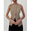 imageMakeMeChic Womens Vest Top Sleeveless Blazer Split Hem Button Down Dressy Suit Vest Outerwear WaistcoatKhaki a