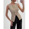 imageMakeMeChic Womens Vest Top Sleeveless Blazer Split Hem Button Down Dressy Suit Vest Outerwear WaistcoatKhaki a