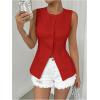 imageMakeMeChic Womens Vest Top Sleeveless Blazer Split Hem Button Down Dressy Suit Vest Outerwear WaistcoatRed