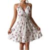 imageMakeMeChic Womens Butterfly Print Halter Dress Tie Backless Tiered Ruffle Shirred Mini DressesApricot