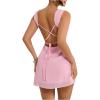 imageMakeMeChic Womens Criss Cross Tie Open Back Tank Dress Ruched Sleeveless Bodycon Y2k Short DressesLight Pink