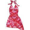 imageMakeMeChic Womens Floral Print Halter Ruched Tie Back Sleeveless A Line Summer Mini DressesPink