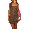 imageMakeMeChic Womens Floral Print Spaghetti Strap Ruffle Hem Summer Mini Cami DressCoffee