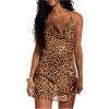 imageMakeMeChic Womens Leopard Print Draped Front Halter Dress Tie Open Back Bodycon Going Out Mini DressesBrown