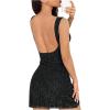 imageMakeMeChic Womens Mesh Open Back Tank Dress Glitter Sleeveless Bodycon Going Out Mini DressesBlack