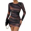 imageMakeMeChic Womens Mesh Tie Dye Mini Dress Ruched Long Sleeve Bodycon Party DressesMulticolor