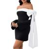 imageMakeMeChic Womens Off The Shoulder Bell Sleeve Mini Dress Bowknot Cocktail Party Bodycon DressesBlack and White