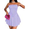 imageMakeMeChic Womens Party Short Strapless Dress Bandeau Tube Dress Sleeveless Ruffled A Line Flare Mini DressesMauve Purple