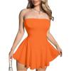 imageMakeMeChic Womens Party Short Strapless Dress Bandeau Tube Dress Sleeveless Ruffled A Line Flare Mini DressesOrange