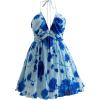 imageMakeMeChic Womens Plus Size Floral Tie Dye Halter Dress Open Back A Line Mini DressesBlue