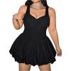 imageMakeMeChic Womens Plus Size Sleeveless Bubble Dress Ruched Rib Knitted A Line Mini DressesBlack
