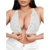 imageMakeMeChic Womens Plus Size Wireless Bra Floral Lace Criss Cross Scallop Trim Front Closure BraletteWhite