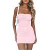 imageMakeMeChic Womens Ruched Knot Front Tube Dress Rib Knitted Bodycon Bandeau Mini DressesLight Pink