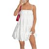 imageMakeMeChic Womens Sleeveless Cami Dress Spaghetti Strap Ruched Tiered Ruffle Mini DressesWhite
