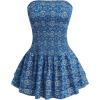imageMakeMeChic Womens Strapless Bandeau Dress Mini Boho Ruffle Shirred Short DressesBlue