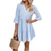 imageMakeMeChic Womens Striped Print A Line Dress 34 Sleeve Notch Neck Summer Mini DressBlue and White