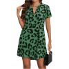 imageMakeMeChic Womens Summer Casual Dress Leopard Print V Neck Short Sleeve Short Tunic DressDark Green
