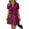 imageMakeMeChic Womens Summer Casual Dress Leopard Print V Neck Short Sleeve Short Tunic DressHot Pink