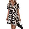 imageMakeMeChic Womens Summer Casual Dress Leopard Print V Neck Short Sleeve Short Tunic DressMulticolor