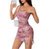 imageMakeMeChic Womens Tie Dye Y2k Mesh Mini Dress Strapless Bodycon Tube DressesPink