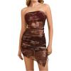 imageMakeMeChic Womens Tie Dye Y2k Mesh Mini Dress Strapless Bodycon Tube DressesRed