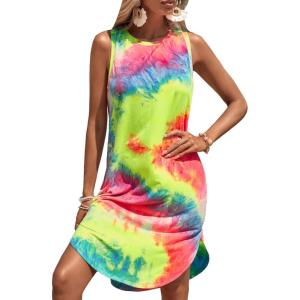 imageMakeMeChic Womens Casual Summer Tie Dye Sleeveless Split Midi Tank Dress SundressMulticolor