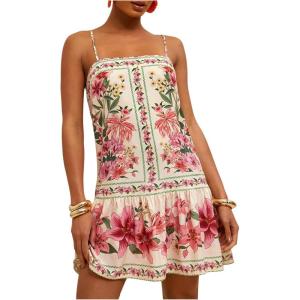 imageMakeMeChic Womens Floral Boho Dress Sleeveless Vacation Mini Short Dress Tie Backless SundressFloral Pink