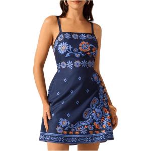 imageMakeMeChic Womens Floral Boho Dress Sleeveless Vacation Mini Short Dress Tie Backless SundressMulticolor