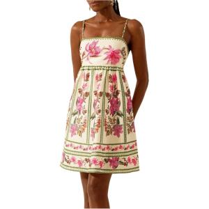 imageMakeMeChic Womens Floral Boho Dress Sleeveless Vacation Mini Short Dress Tie Backless SundressPink and Green