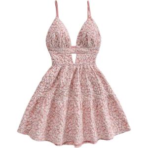 imageMakeMeChic Womens Sleeveless Cami Dress Backless Tiered Ruffle A Line Going Out Mini Dresses SundressPink