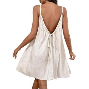 imageMakeMeChic Womens Sleeveless Spaghetti Strap Cami Dress Open Back Mini Dresses SundressApricot