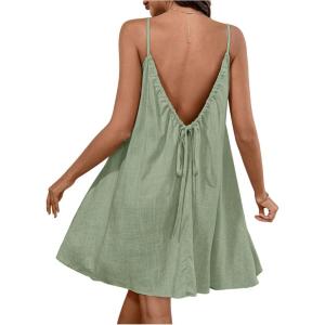 imageMakeMeChic Womens Sleeveless Spaghetti Strap Cami Dress Open Back Mini Dresses SundressMint Green
