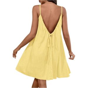 imageMakeMeChic Womens Sleeveless Spaghetti Strap Cami Dress Open Back Mini Dresses SundressYellow