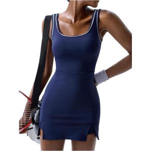 imageMakeMeChic Womens Sleeveless Tennis Dress Scoop Neck Athletic Golf Dresses with Built in ShortsBlue