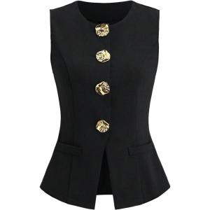 imageMakeMeChic Womens Vest Top Sleeveless Blazer Split Hem Button Down Dressy Suit Vest Outerwear WaistcoatBlack a